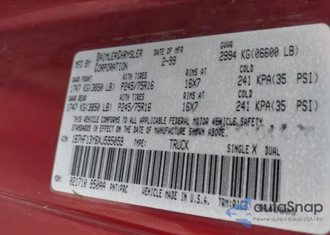 1999 Dodge Ram 1500 St z USA, uszkodzony, nr VIN 1B7HF13Y6XJ595059